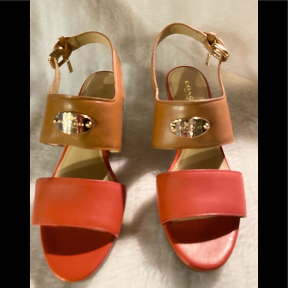 Coach Shoes - Coach Wedge Size 6.5 B Awesome! Worn once! Coral & Brown